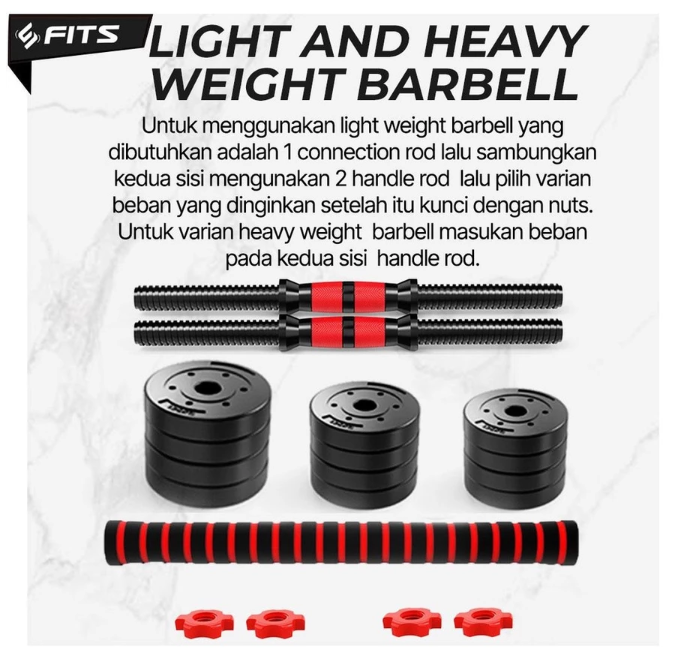  SFIDN FITS 6in1 Multifunction Dumbell Kettlebell Barbel Set Premium 20kg