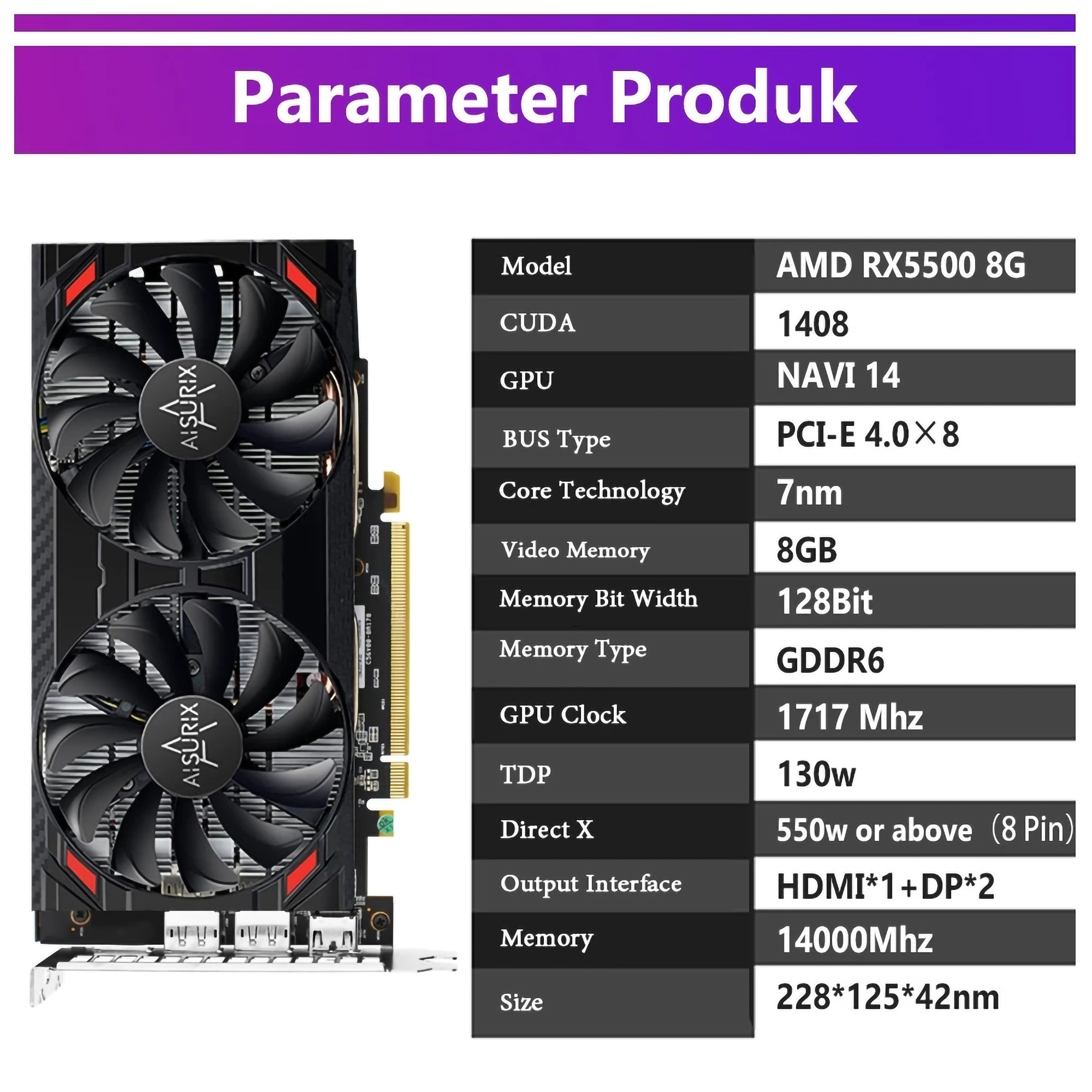  AISURIX AMD Radeon RX 5500 8GB GDDR6 128Bit