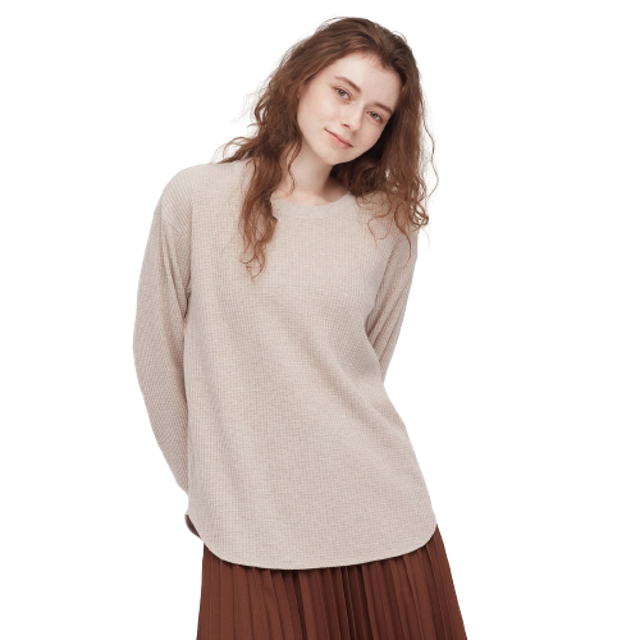 Women T-Shirt Waffle Crew Neck Lengan Panjang 3
