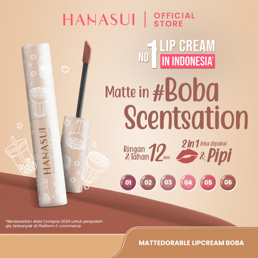 Eka Jaya Internasional Hanasui Mattedorable Lip Cream Boba (02 Brown Sugar)