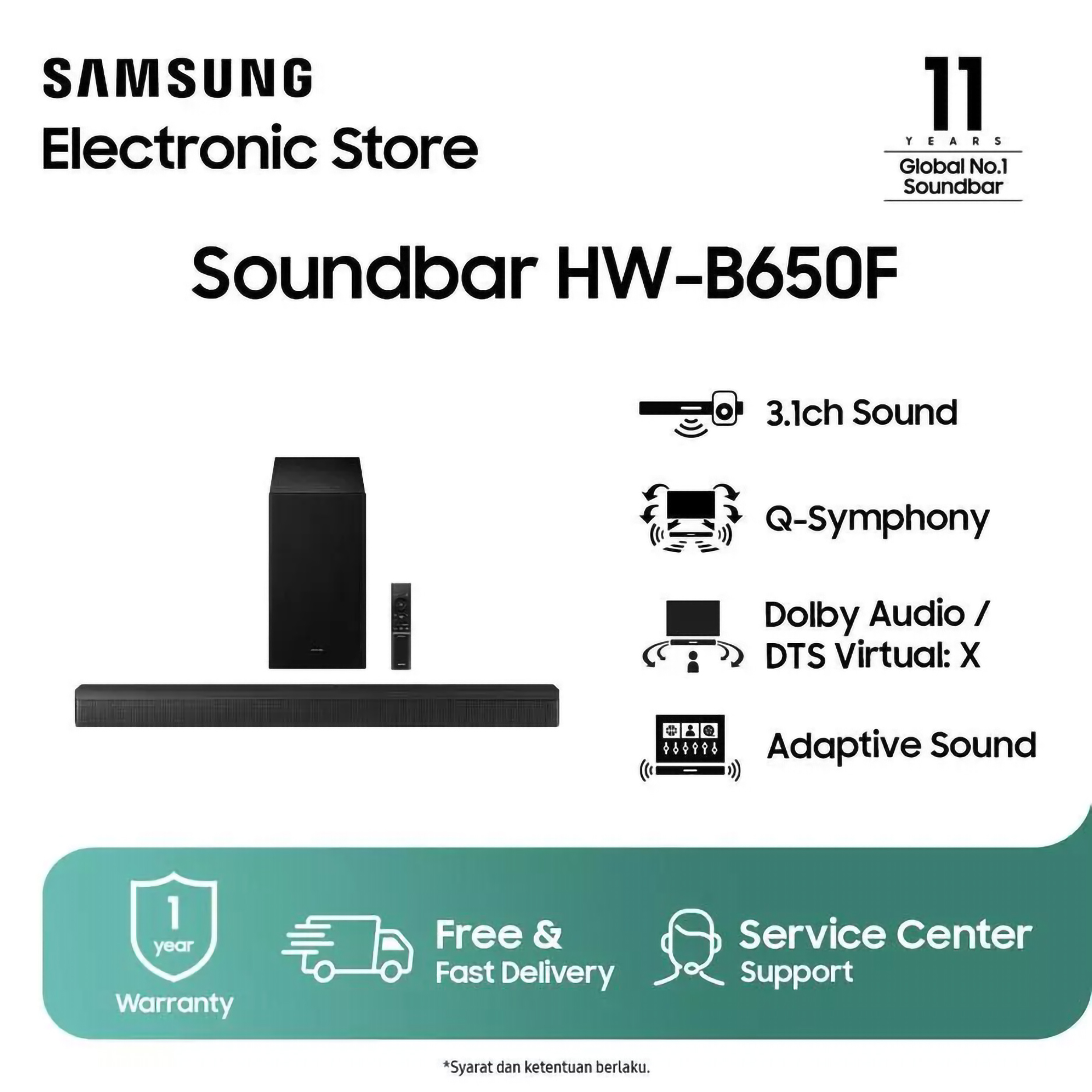 Samsung Electronics Samsung B-series Soundbar 3.1ch Subwoofer HW-B650F