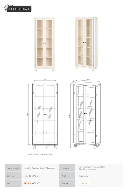 Jeniffer Cupboard with Glass Door 3