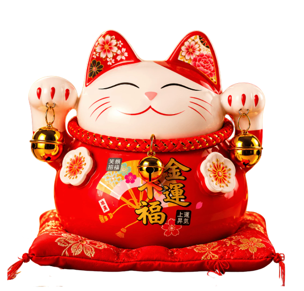 Celengan Kucing Hoki Maneki Neko Red Flower 4534A008 1