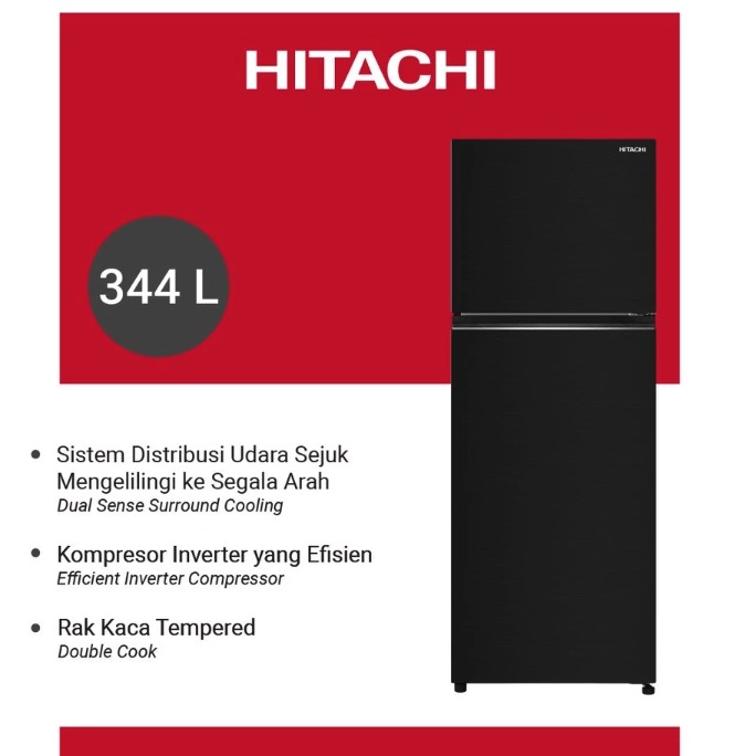 Hitachi Sales Corporation Hitachi Kulkas 2 Pintu Hoshi Inverter 344 L Briliant Black HRTN6379SBBKID