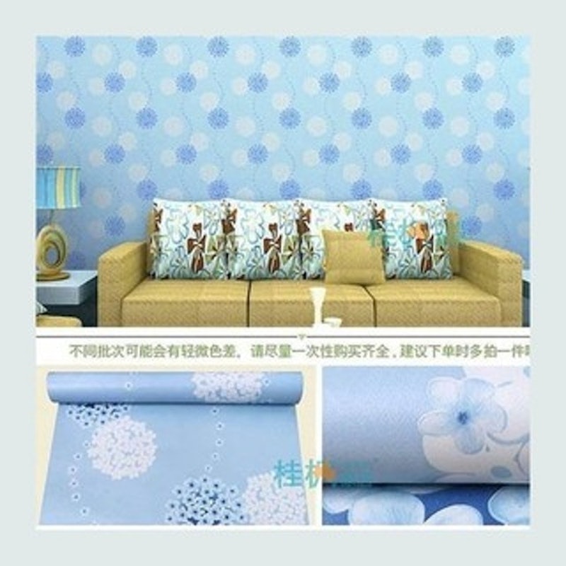 Wallpaper Dinding Motif Dandelion Biru Bahan PVC 2