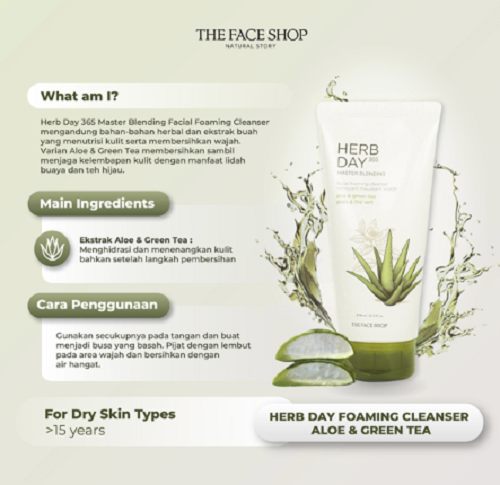The Face Shop Herb Day Aloe & Green tea Foaming Cleanser