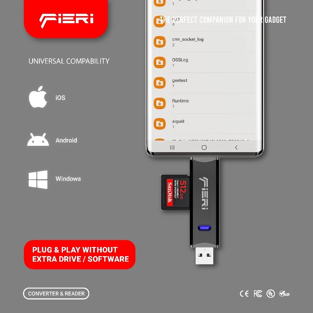 Fieri Dual Card Reader USB-A 3.0 & USB Type C Super Speed LED 4
