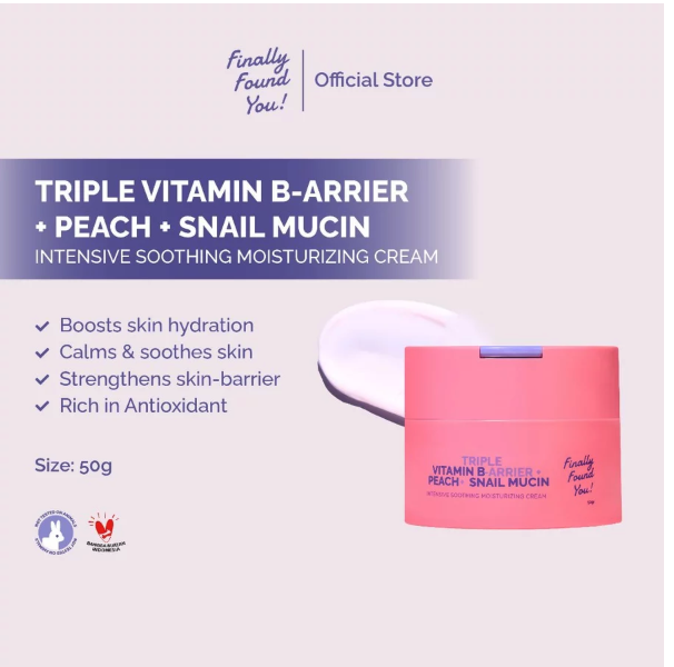 Karya Maharendra Innovation Finally Found You! TRIPLE VITAMIN B-ARRIER + PEACH + SNAIL MUCIN Intensive Soothing Moisturizing Cream