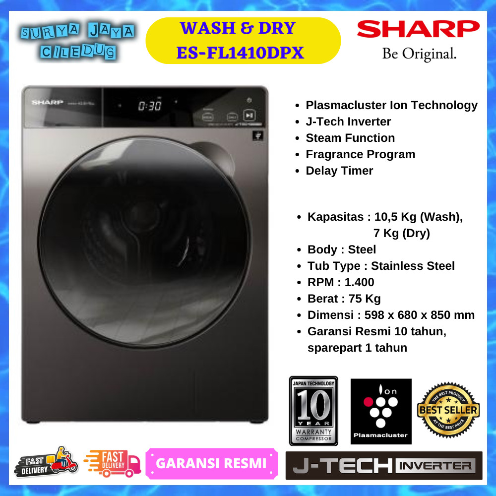 Sharp Electronics Incorporated SHARP Mesin Cuci Front Loading Pro Flex Series 10,5 Kg ES-FL1410DPX