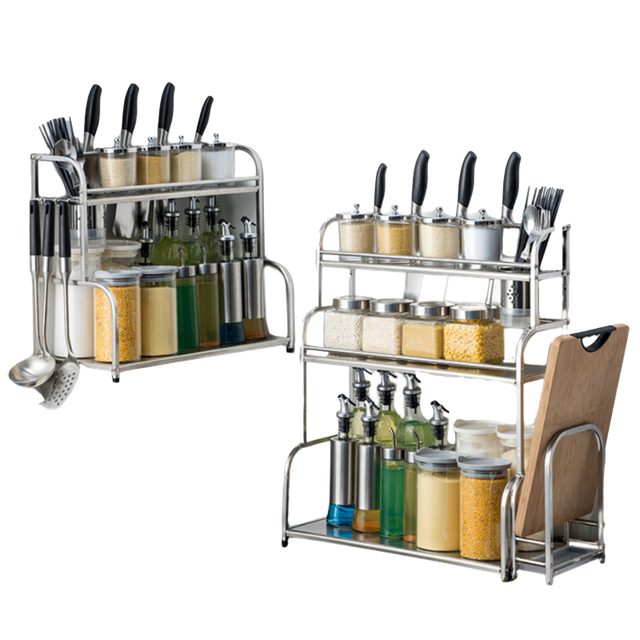 Rak Bumbu Dapur Serbaguna 3 & 2 Susun Stainless Steel