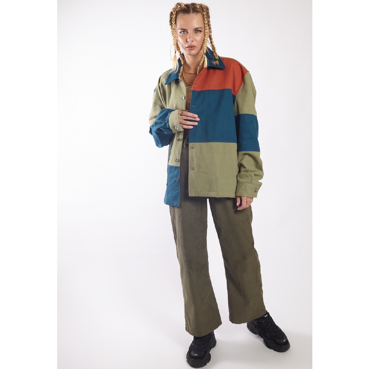 OCWA STUDIO Oversized Calton Multi Patches Denim Jacket Beige Army