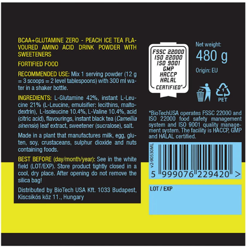 BioTechUSA BCAA + Glutamine Zero 480 gr 3