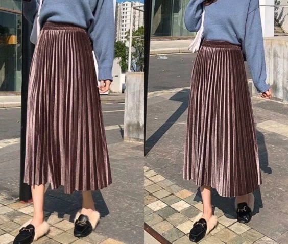  Threelook Rok Plisket Bludru Velvet Premium 7/8 