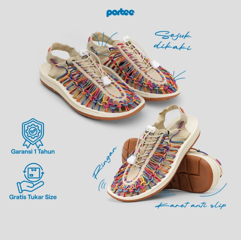Portee Goods Loom Sandal Wanita Rainbow White 3