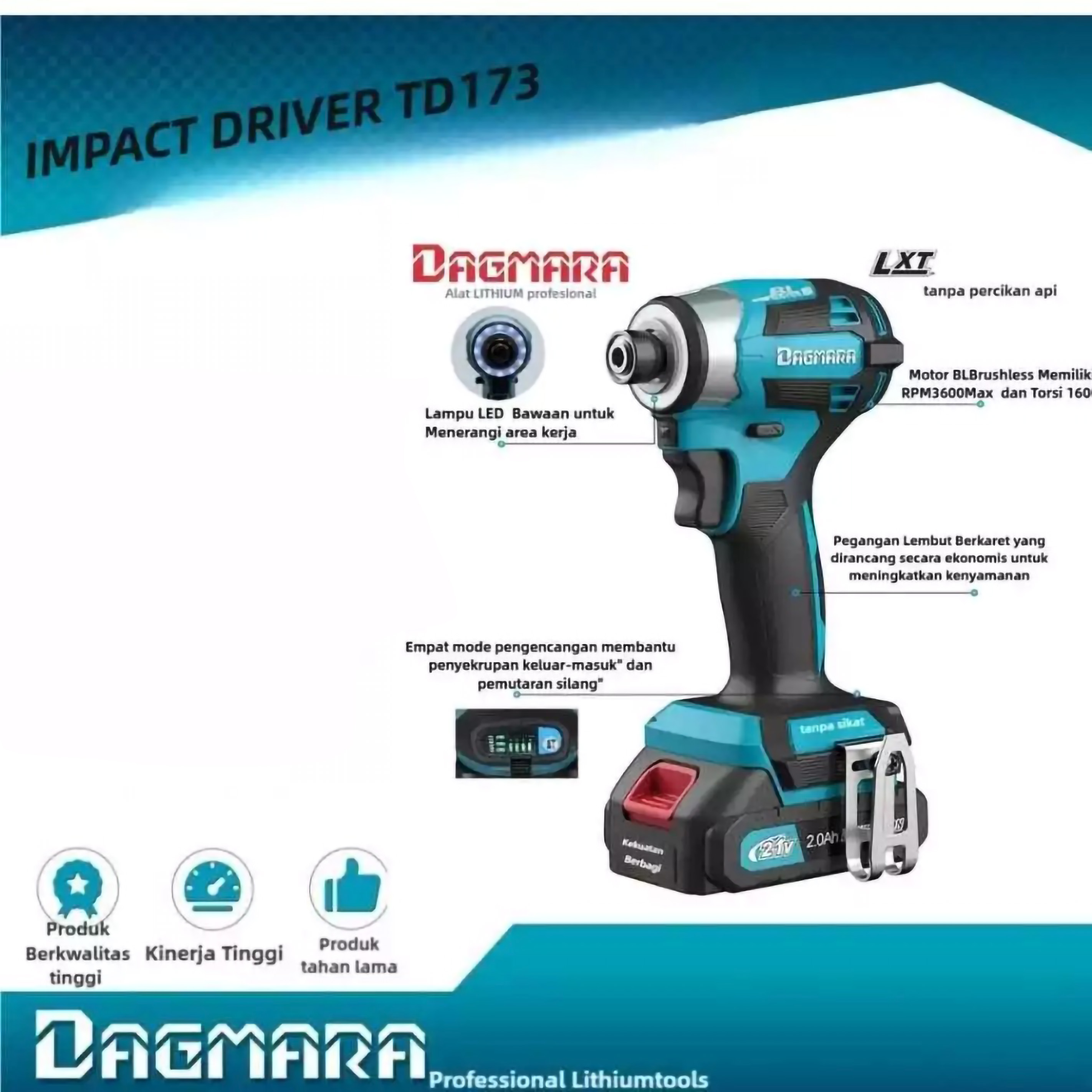  DAGMARA Lithium-Ion Brushless Cordless Impact Driver TD173 LXT