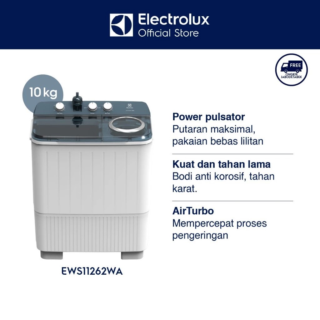 Electrolux Electrolux Mesin Cuci Twin Tub 10kg EWS11262WA 