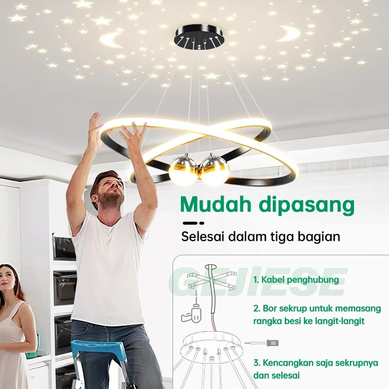  GEJIESE Lampu Gantung Aesthetic LED 3 Warna Emas