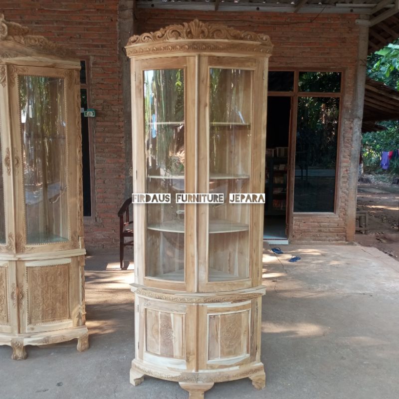Lemari Sudut Kaca Kayu Jati 2