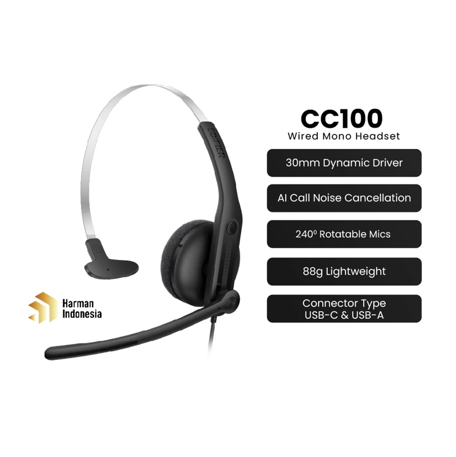 Beijing Edifier Technology Company EDIFIER CC100 Wired Mono Headset with Microphone