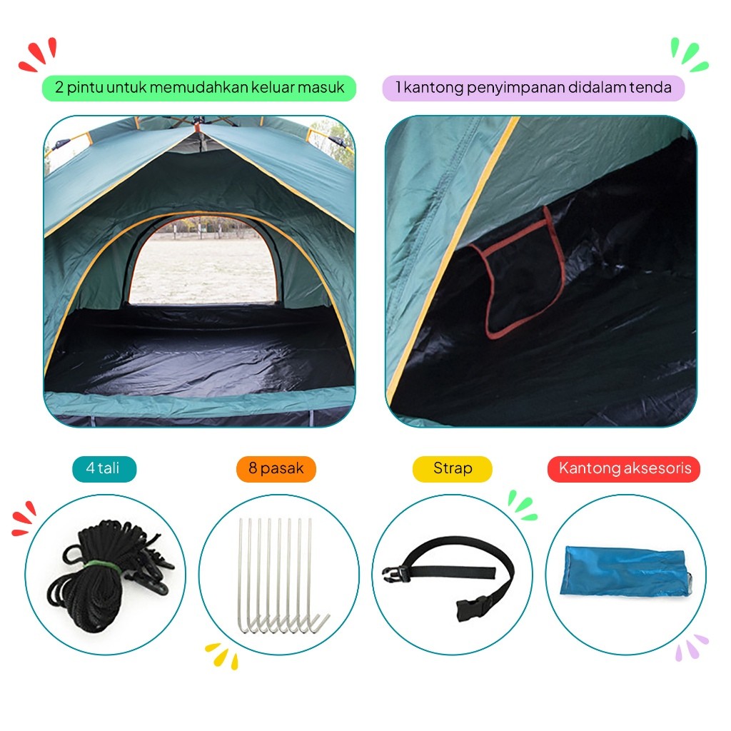  ELFS Active 2in1 Double Layer Automatic Tent 3-4 Person
