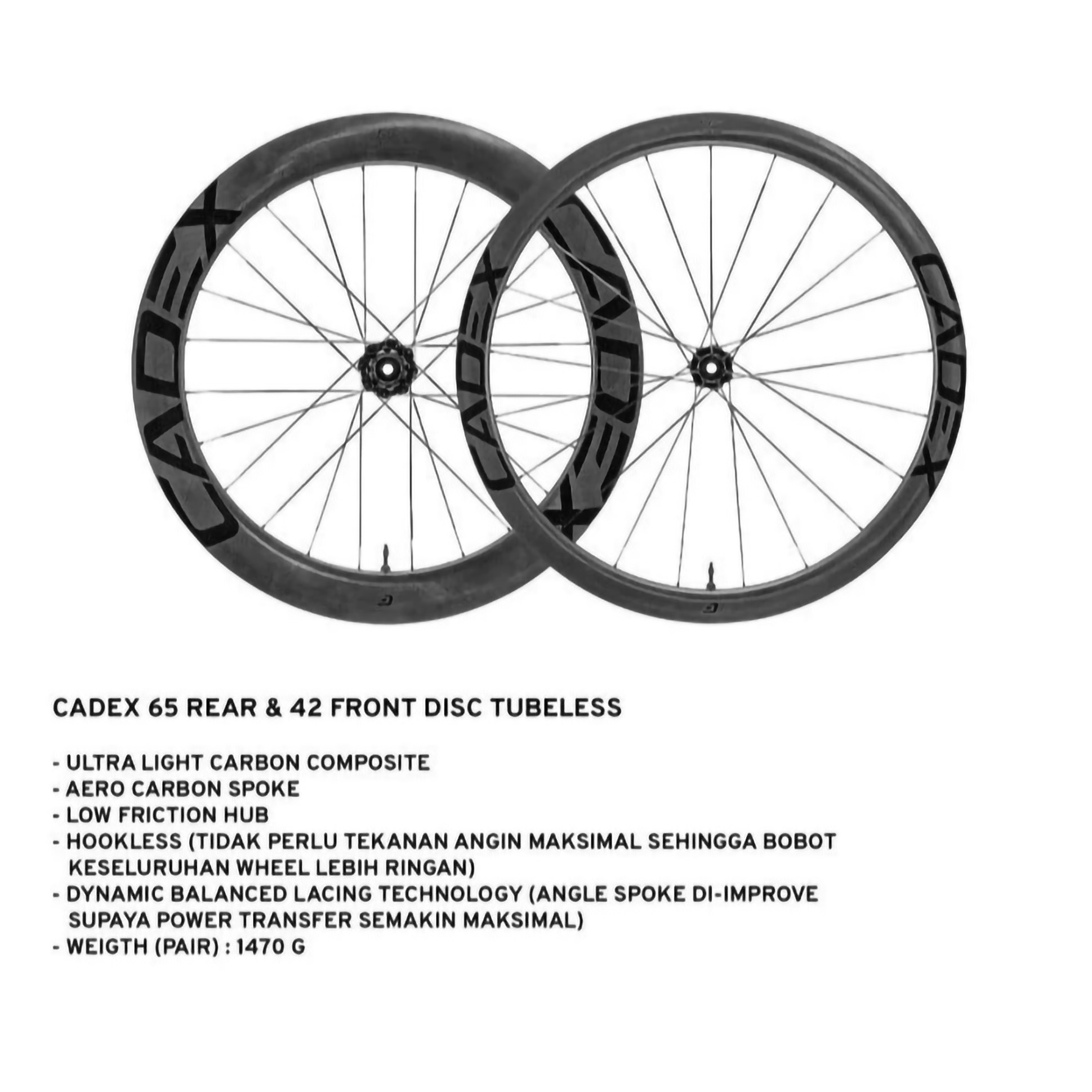 Cadex Cycling Cadex 42 Front Rear Tubeless Carbon Disc Brake Roadbike