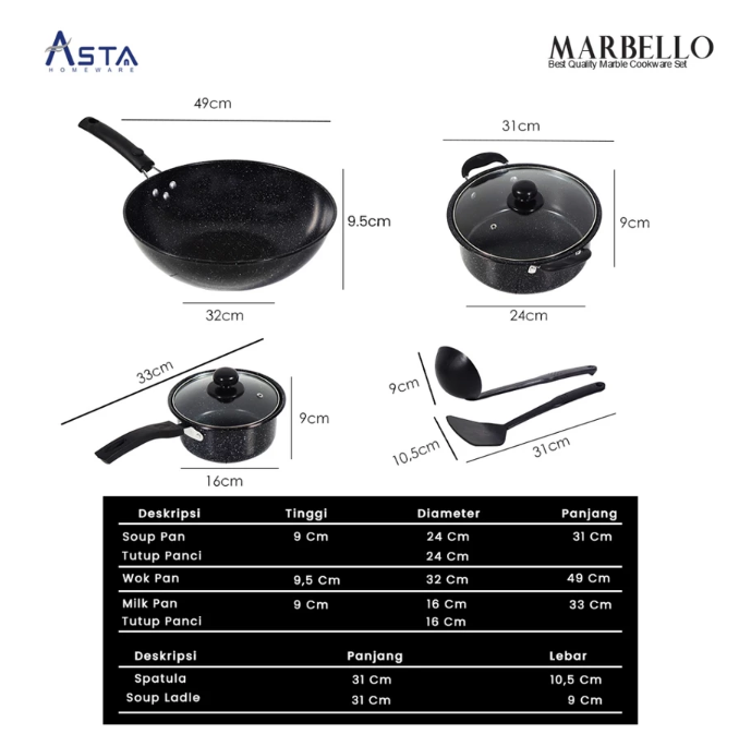 Asta Homeware ASTA Panci Set Marbello Lengkap 7 Pcs Anti Lengket