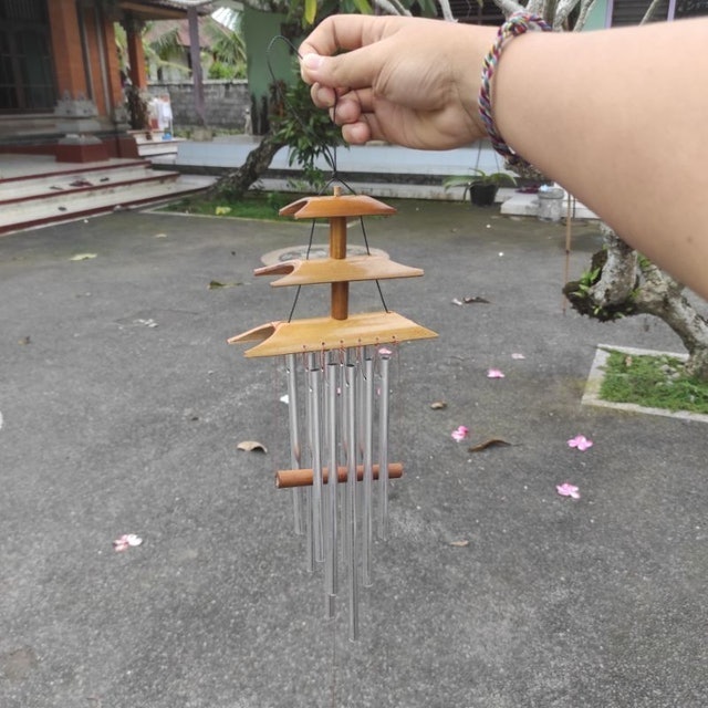Bali Miho Wind Chimes Aluminium Motif Bambu Tumpuk