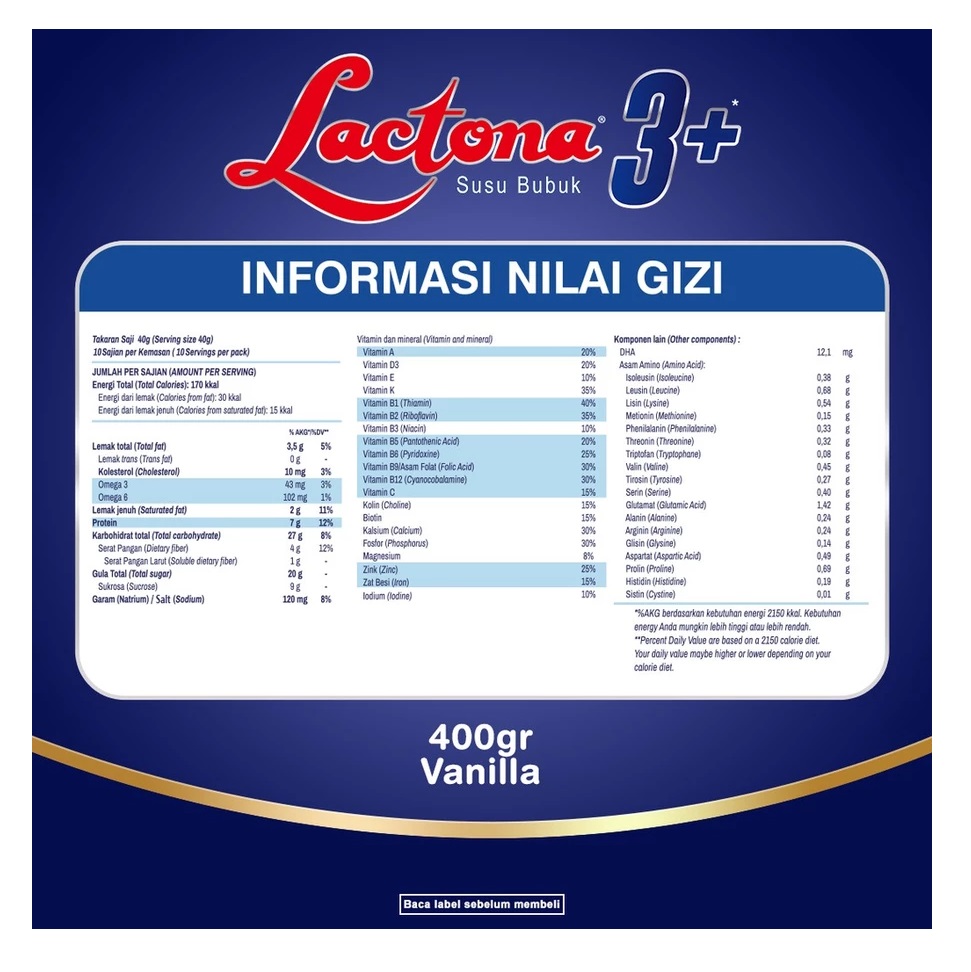 Mirota KSM Lactona 3+ Susu Bubuk Rasa Vanila