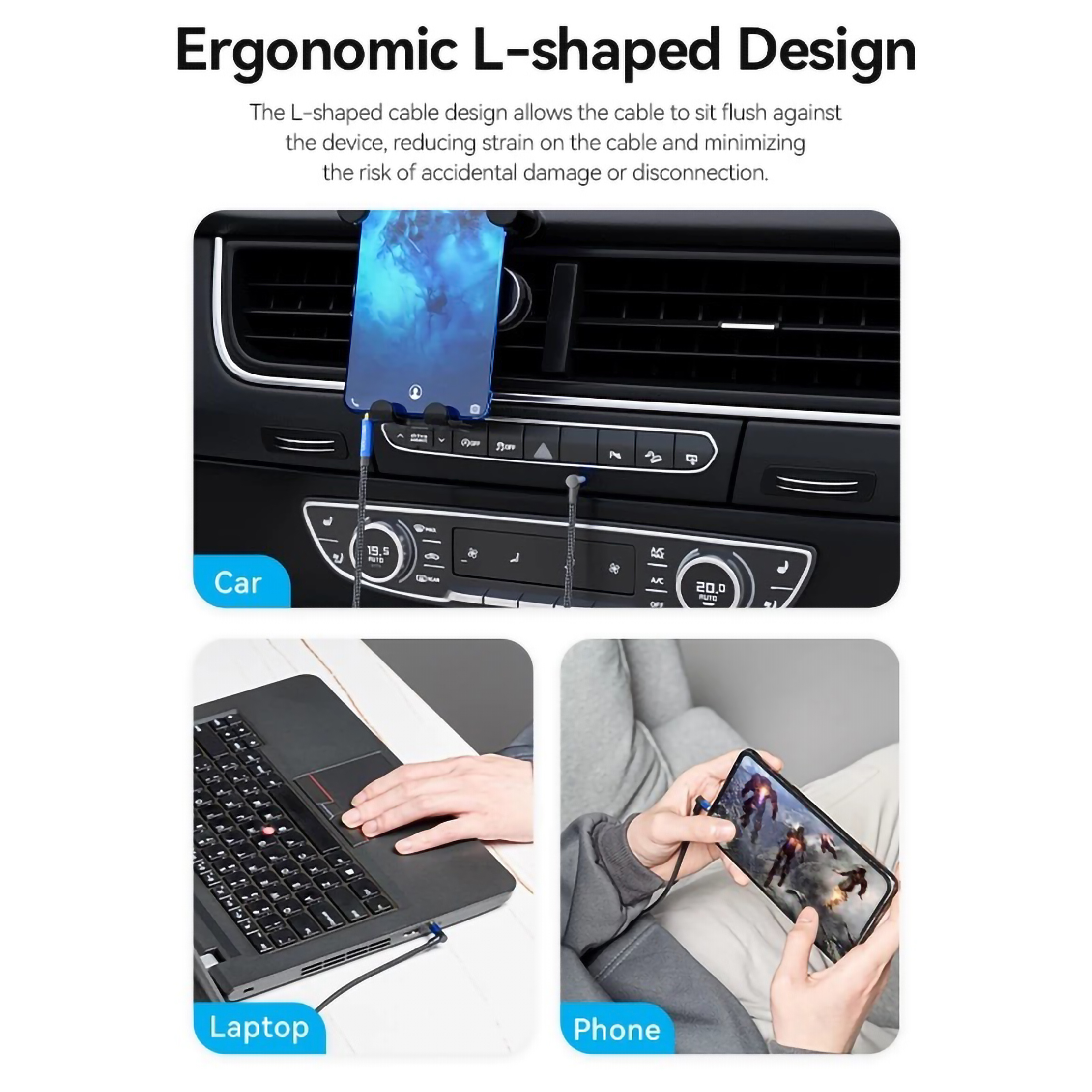 Zhejiang Vention Electronic Technology Group Vention Audio Cable Aux 3.5 mm L Shape Male to Male BAZL Black 1 meter