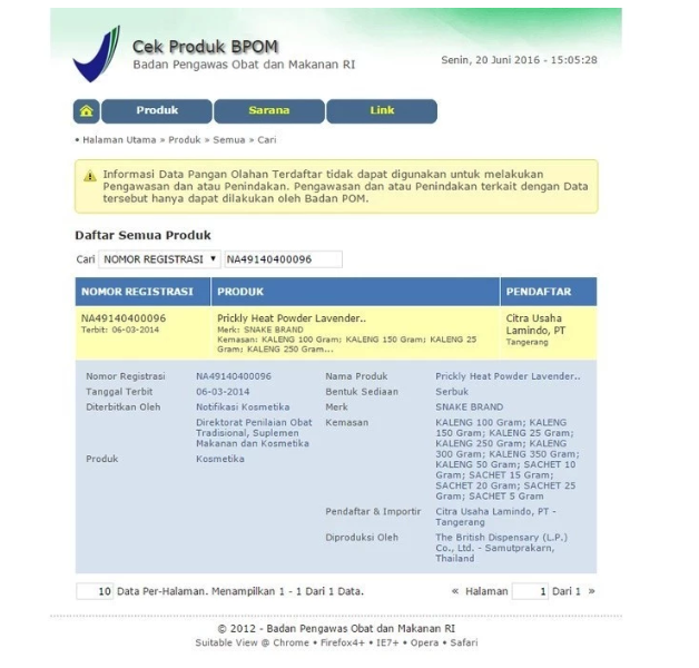 The British Dispensary Snake Brand Prickly Heat Powder Lavender