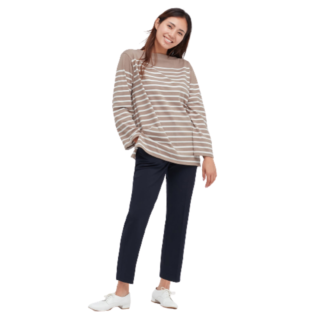 Women T-Shirt Garis Oversized Lengan Panjang 3