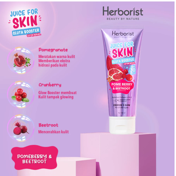 Victoria Care Indonesia Herborist Juice For Skin Gluta Booster Lotion Serum SPF 30 PA+++ Pome Berry & Beetroot 