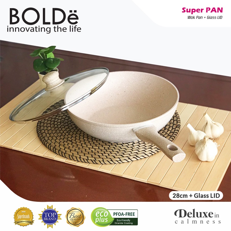 Bolde Inovasi Global BOLDe Super Pan Wok + Lid Glass Beige 28 cm