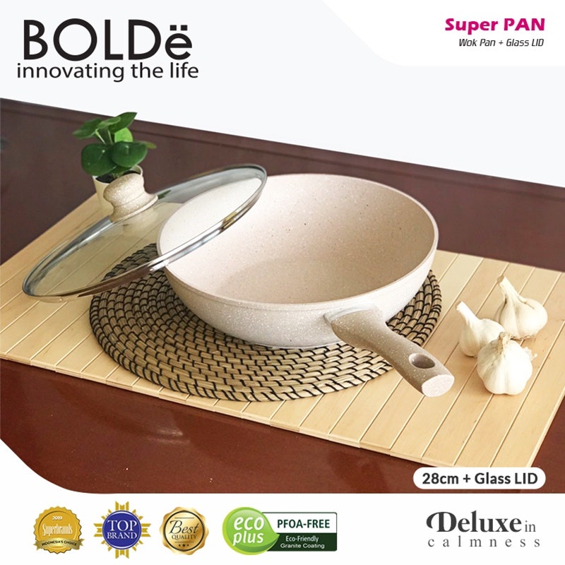 BOLDe Super Pan Wok + Lid Glass Beige 28 cm 2
