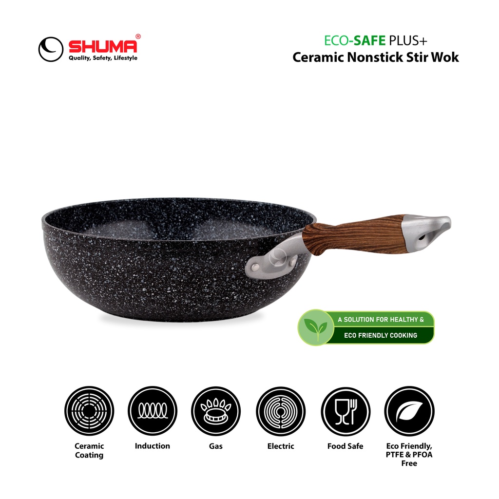 SHUMA Indonesia SHUMA Eco-Safe Plus Nonstick Ceramic Stir Wok 24 cm