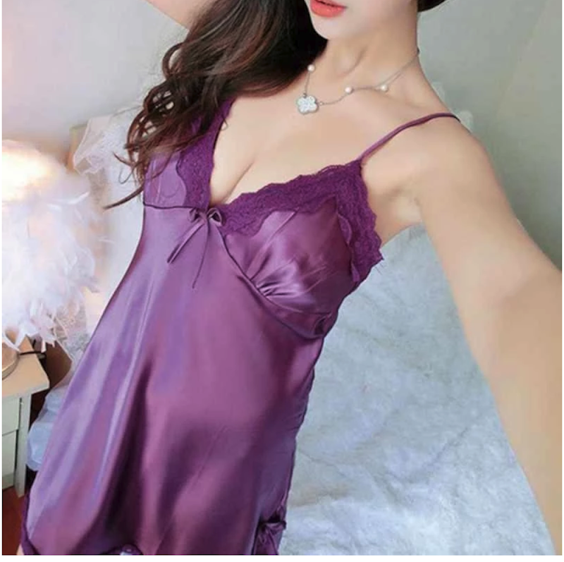 Ninabobo Lingerie Dress Satin Mini Deep V Silk 2