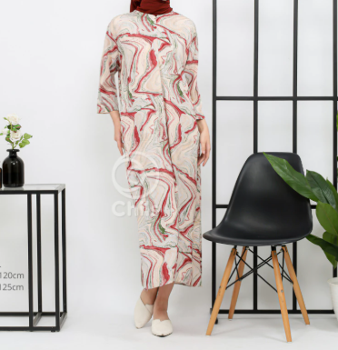  Chils Daster Dress Motif Mewah Lengan 3/4