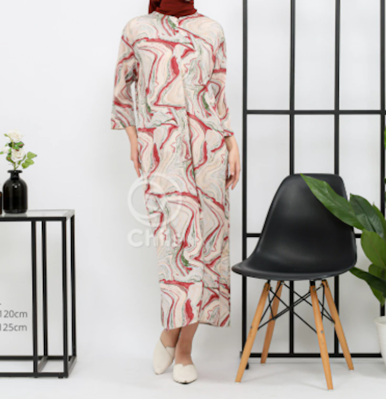 Chils Daster Dress Motif Mewah Lengan 3/4 3