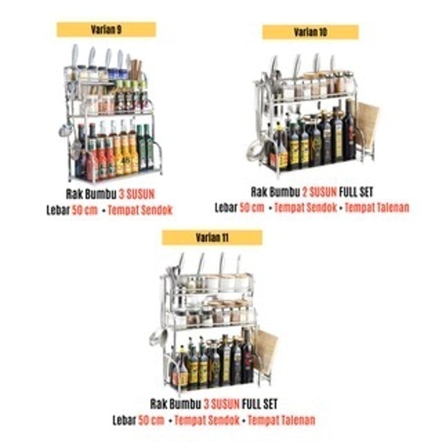 ES Rak Bumbu Dapur Serbaguna 3 & 2 Susun Stainless Steel