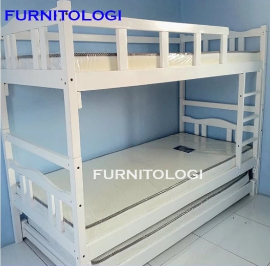 Furnitologi Ranjang Susun Kayu + Sorongan Kayu 3 Tingkat 3