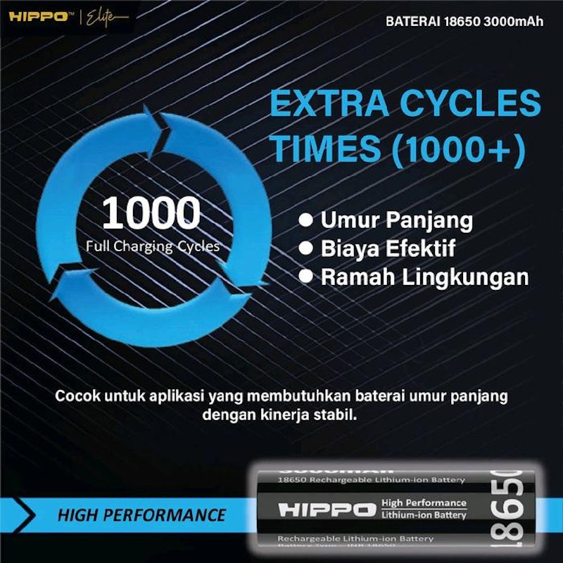 Hippo 18650 Rechargeable Battery 3000 mAh 3