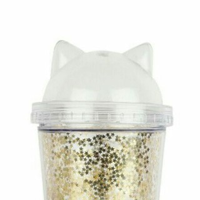 Miniso Cat Ears Glittery Tumbler with Straw