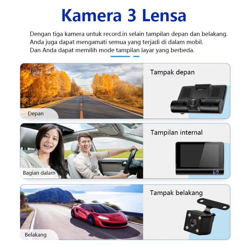 Acroder Dashcam Mobil 3 Cameras  2