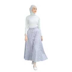 Zizava SKirt - Rok Flare Kancing Motif Gingham Kotak