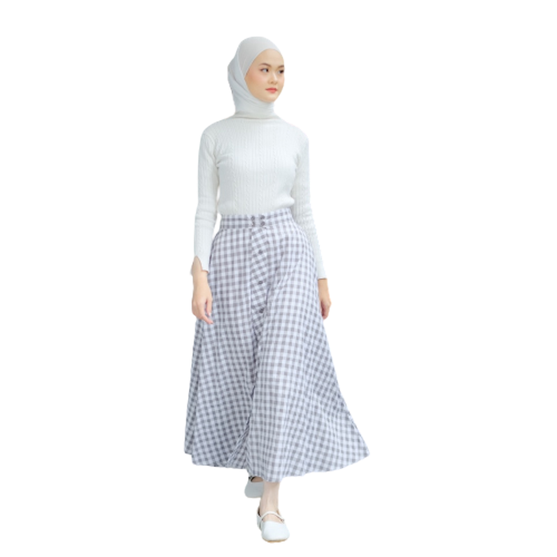 Zizava SKirt - Rok Flare Kancing Motif Gingham Kotak 1