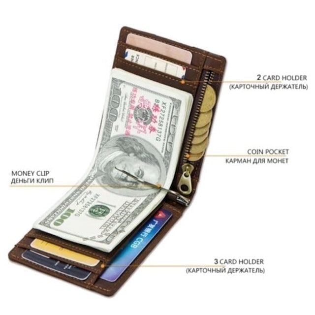 RFID Genuine Leather with Money Clip and Coin Purse 3