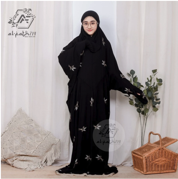  ALFATH714 Mukena Dewasa Terusan Bordir Pita Bunga