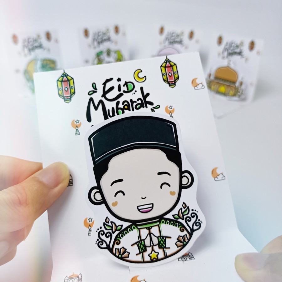 Kartu Ucapan Lebaran Minimalis Doodle Eid Mubarak Pop Up 3