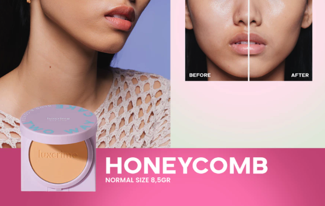 Luxury Cantika Indonesia Luxcrime Blur & Cover Two Way Cake Silk Glow Honeycomb 4.5gr