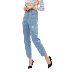 Elastic Waist Ripped Boyfriend Jeans